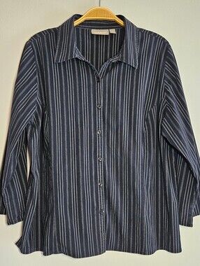 Croft & Barrow Women Stretch, 3/4 Sleeve, Dark Blue Pin Stripe Blouse,  Sz XL